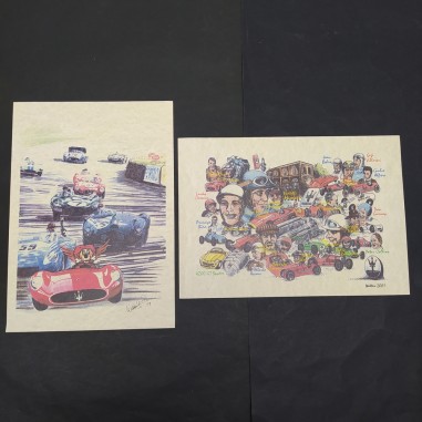 Lotto di 2 stampe auto Maserati 21x30 cm