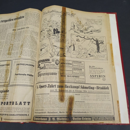 Raccolta quotidiano tedesco Olympia Zeitung 1936. Macchie, piccoli strappi
