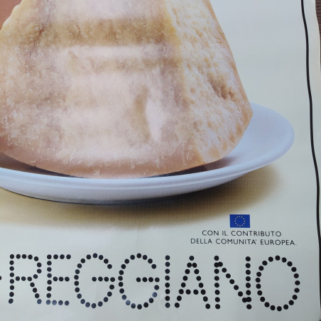 Manifesto pubblicitario Parmigiano Reggiano 138x98 cm. Macchie posteriori