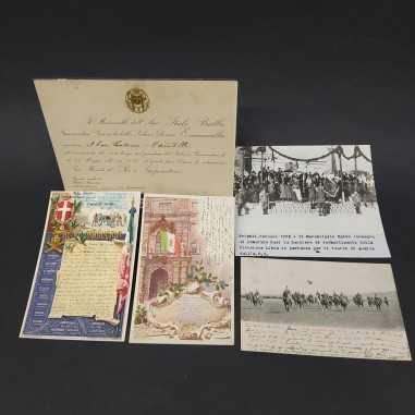 Lotto di 5 cartoline, biglietti e foto militari, inizi del '900 e anni '30