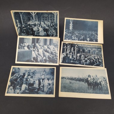 Lotto di 5 cartoline con scene dal film Attila della società Ambrosio, 1918