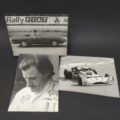 Lotto di 3 fotografie di auto e di pilota su pista 23x17 cm. Buone condizioni