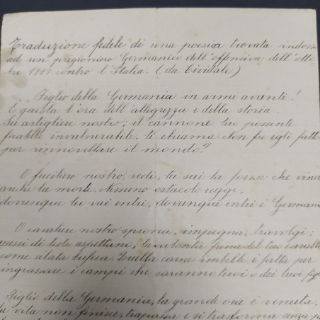 Traduzione di una poesia tedesca rinvenuta su un prigioniero, offensiva 1917