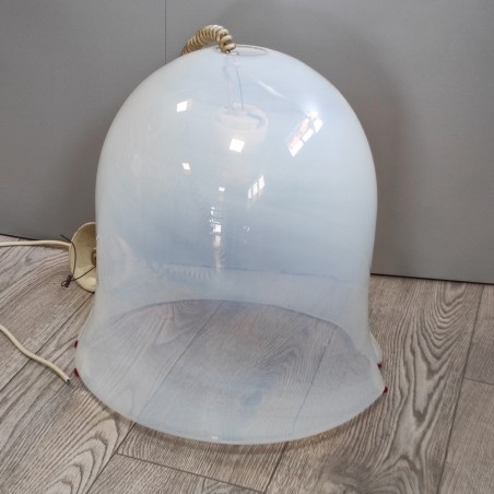 Lampadario Leucos 80s campana in vetro latte