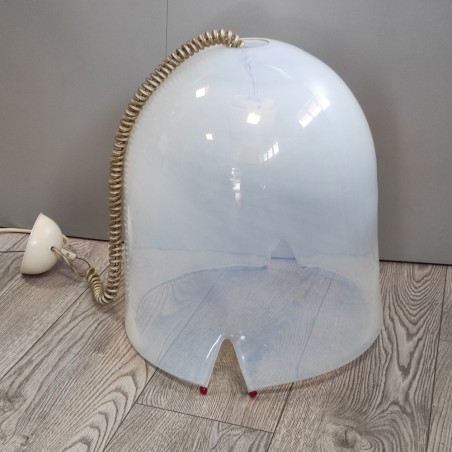 Lampadario Leucos 80s campana in vetro latte