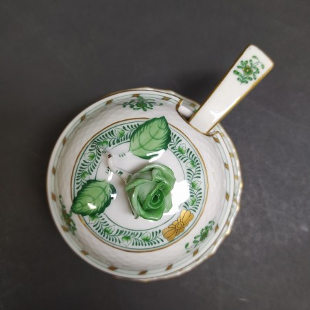 Zuccheriera Herend Hungary ceramica bianca e verde con rosellina