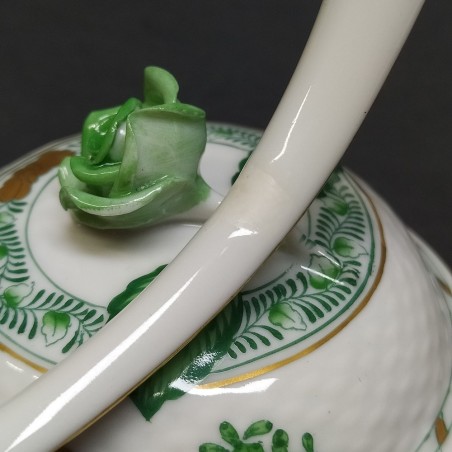 Zuccheriera Herend Hungary ceramica bianca e verde con rosellina