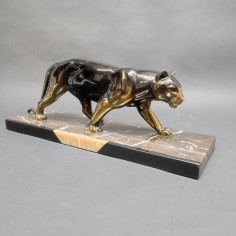 Scultura in bronzo art decò Pantera su marmo Leducq Michel (1879 - 1955) 2