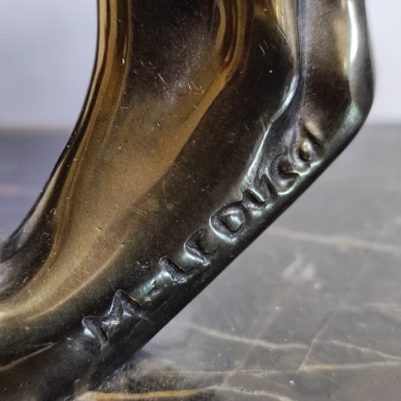 Scultura in bronzo art decò Pantera su marmo Leducq Michel (1879 - 1955)