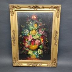 Quadro olio su tela vaso di fiori possibile firma Celentano 2