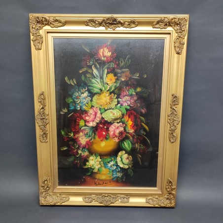 Quadro olio su tela vaso di fiori possibile firma Celentano