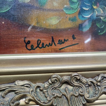 Quadro olio su tela vaso di fiori possibile firma Celentano