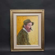 Quadro olio su tela uomo che fuma autore Romolo Tassinari
