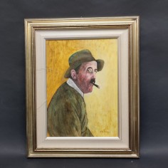 Quadro olio su tela uomo che fuma autore Romolo Tassinari 2
