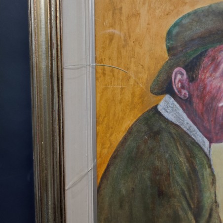 Quadro olio su tela uomo che fuma autore Romolo Tassinari
