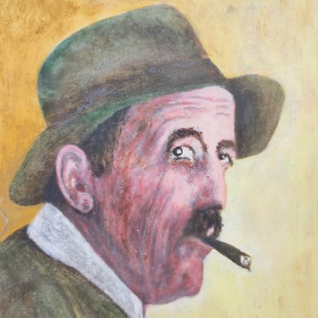 Quadro olio su tela uomo che fuma autore Romolo Tassinari