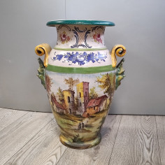 Vaso di ceramica porta ombrelli firmato F.C. Deruta h. 53 cm
