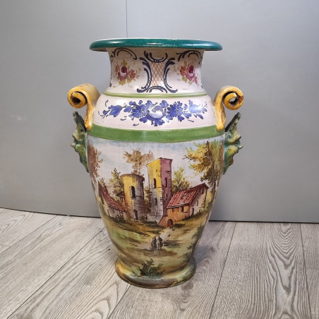 Vaso di ceramica porta ombrelli firmato F.C. Deruta h. 53 cm