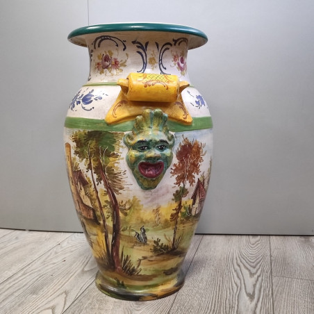 Vaso di ceramica porta ombrelli firmato F.C. Deruta h. 53 cm