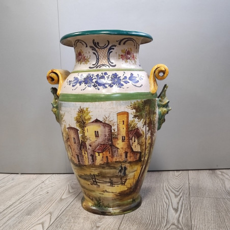 Vaso di ceramica porta ombrelli firmato F.C. Deruta h. 53 cm