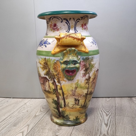 Vaso di ceramica porta ombrelli firmato F.C. Deruta h. 53 cm