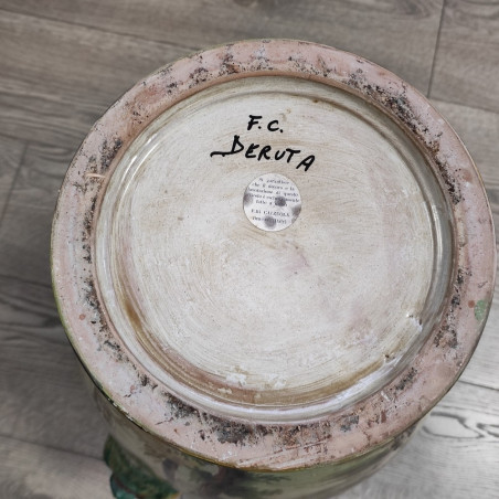 Vaso di ceramica porta ombrelli firmato F.C. Deruta h. 53 cm