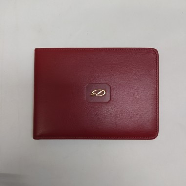 Portafoglio Dupont pelle rossa monogramma Di in ottone al fronte nuovo