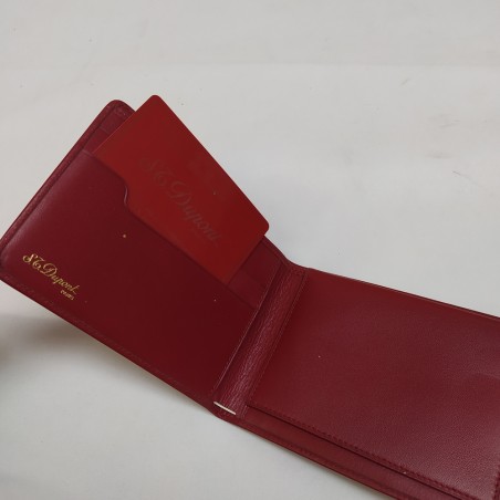 Portafoglio Dupont pelle rossa monogramma Di in ottone al fronte nuovo