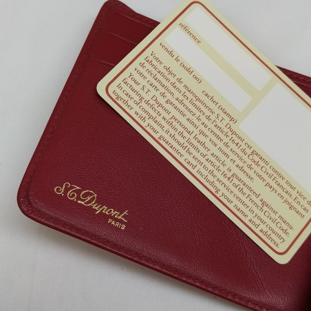 Portafoglio Dupont pelle rossa monogramma Di in ottone al fronte nuovo