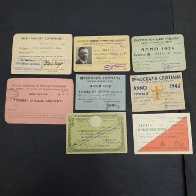 Lotto di 8 tessere varie Avv. Alessandro Coppi Modena anni dal 1920 al 1950