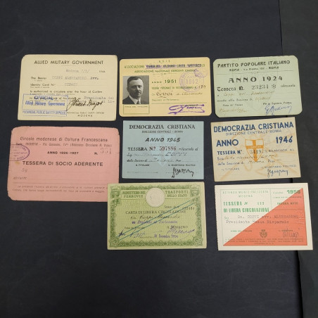 Lotto di 8 tessere varie Avv. Alessandro Coppi Modena anni dal 1920 al 1950