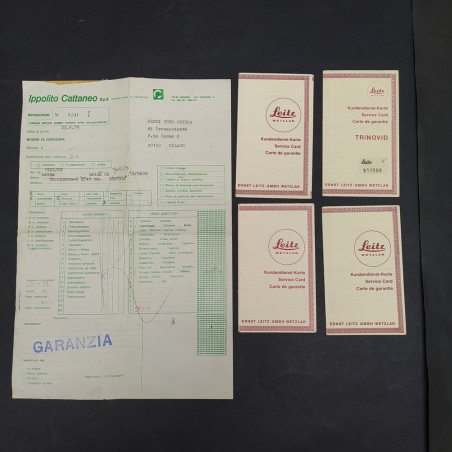 Lotto di 4 garanzie Leitz Leica e documento di consegna 1975 e 1976