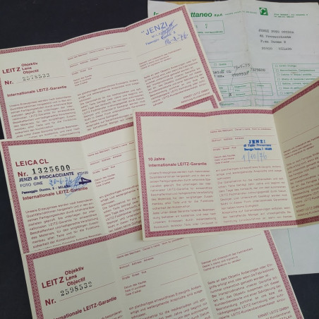 Lotto di 4 garanzie Leitz Leica e documento di consegna 1975 e 1976