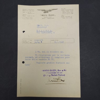 Lettera Moto Guzzi per ufficio acquisti Termovolt Bologna 1948