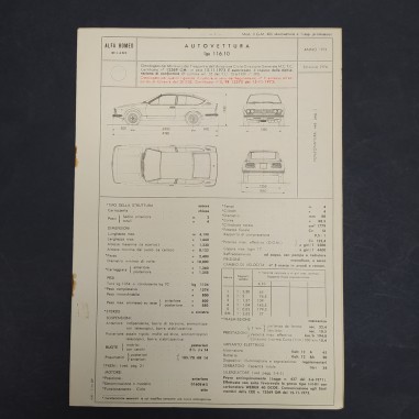 Documento per l'omologazione dell'auto Alfa Romeo 116.10, 1974. Segni di ruggine