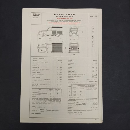 Documento per l'omologazione dell'auto Citroen AKB, 1970. Buone condizioni