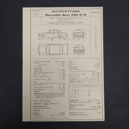 Documento per l'omologazione dell'auto Mercedes Benz 220 D\8, 1971. Ruggine
