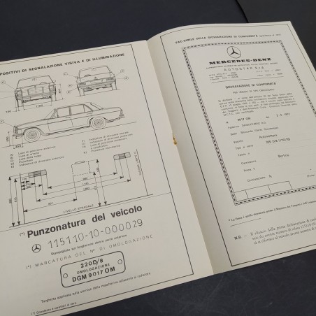 Documento per l'omologazione dell'auto Mercedes Benz 220 D\8, 1971. Ruggine