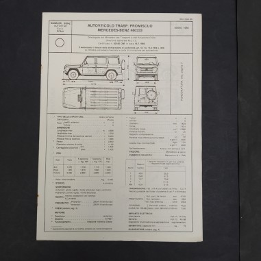 Documento per l'omologazione dell'auto Mercedes Benz, 1980. Segni di ruggine