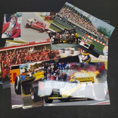 Lotto di 126 foto di auto, piloti, circuiti di F1, misure varie ben conservate