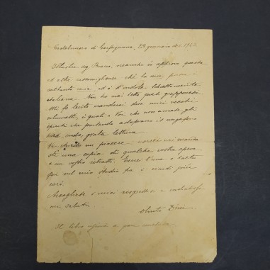 Lettera manoscritta del poeta Olinto Dini datata 1943. Forte ingiallimento
