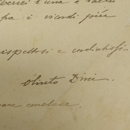 Lettera manoscritta del poeta Olinto Dini datata 1943. Forte ingiallimento