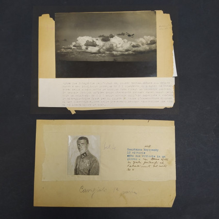 Foto del pilota di guerra Hauptmann Heyrowsky  e dell'aereo Br C I con note