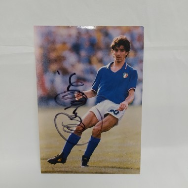 Cartolina del calciatore Paolo Rossi con autografo, 15x10 cm in buone condizioni