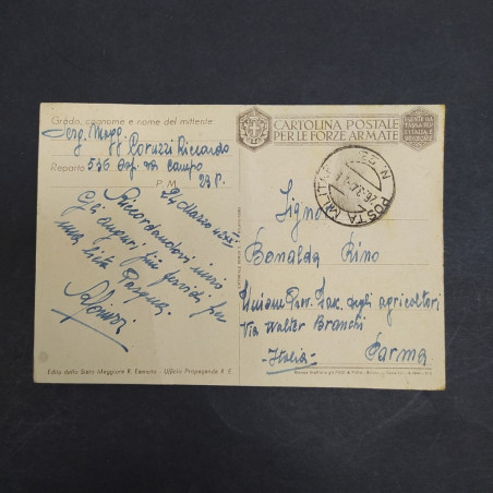 Cartolina viaggiata 1942, mittente Coruzzi Riccardo. Fioritura della carta