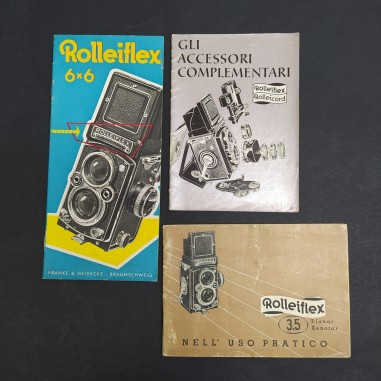 Lotto di 3 manuali per macchine fotografiche Rolleiflex. Pieghe e sbucciature