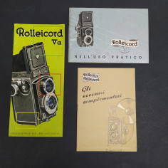 Lotto di 3 manuali per macchine fotografiche Rolleicord. Pieghe e sbucciature