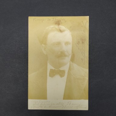 Cartolina con foto e autografo dell'attore Carlo Rosaspina 1901 con dedica