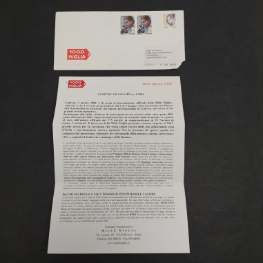 Comunicato stampa della corsa Mille Miglia 2004 in busta affrancata. Buono