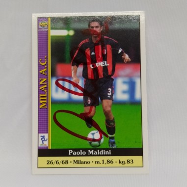 Carta collezionabile del calciatore Paolo Maldini con autografo. Buono